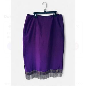 VTG Clio Purple Midi Skirt with Beaded Fringe Hem Size 10